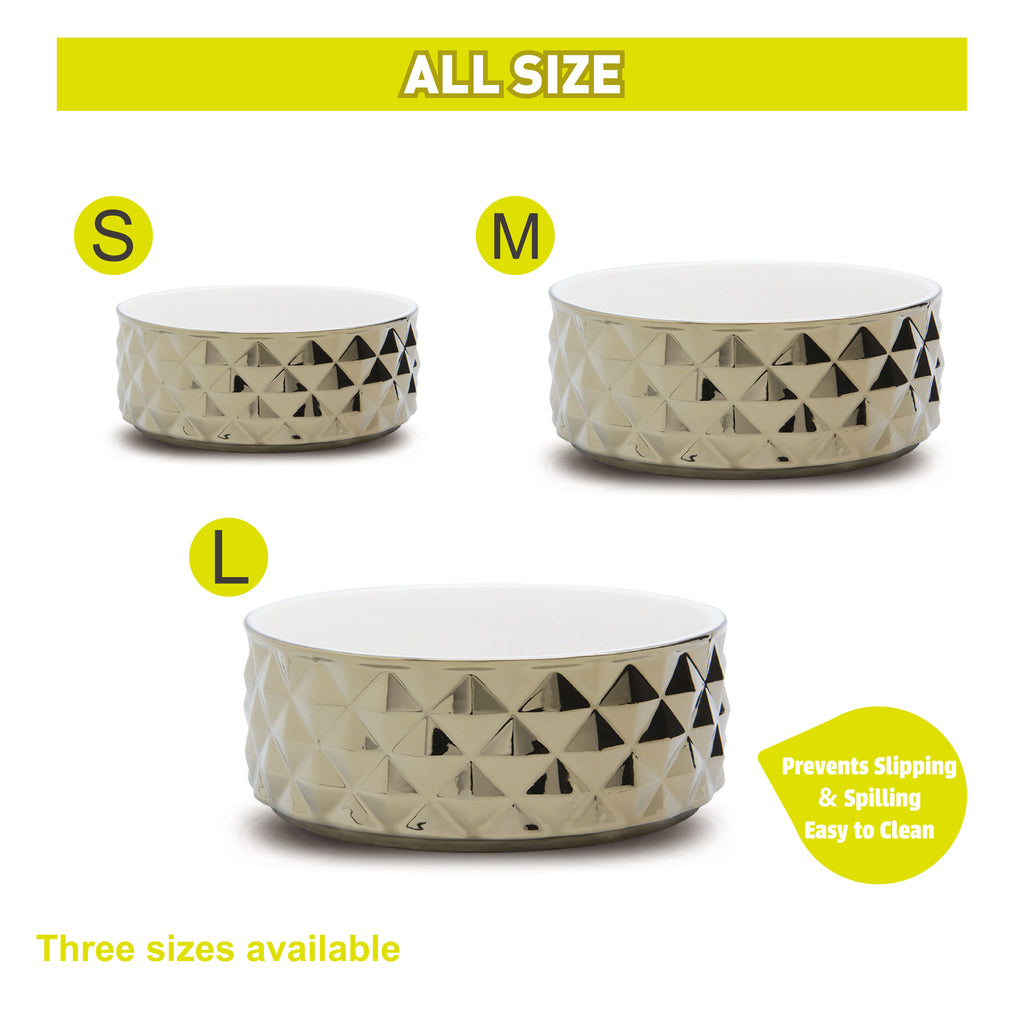 Chrome Effect Ceramic Pet Bowl - L (1600ml) - Additional Image 1