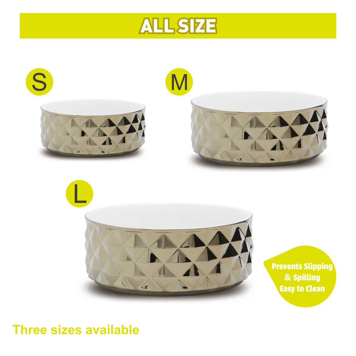 Chrome Effect Ceramic Pet Bowl - L (1600ml) - Additional Image 1