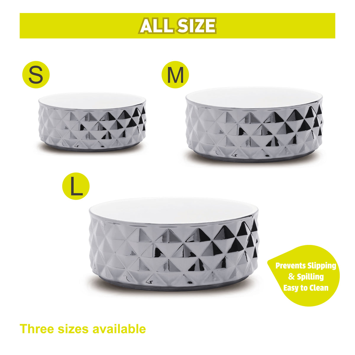 Chrome Effect Ceramic Pet Bowl - L (1600ml) - Additional Image 1