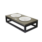 Rubberwood & Metal Double Diner with Ceramic Bowls - S (600ml)