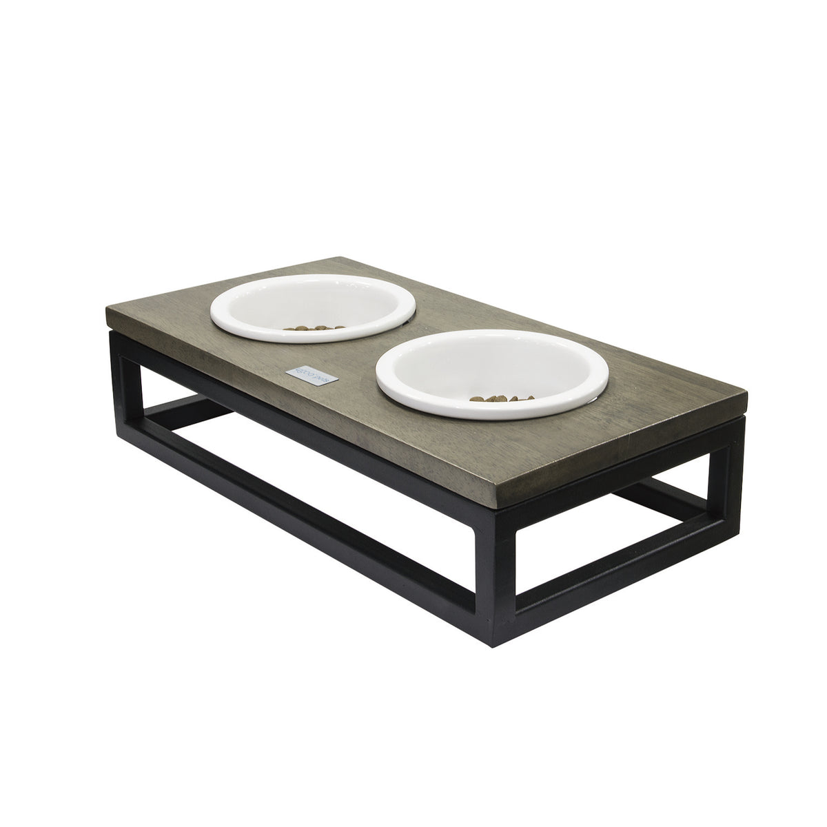 Rubberwood & Metal Double Diner with Ceramic Bowls - S (600ml)