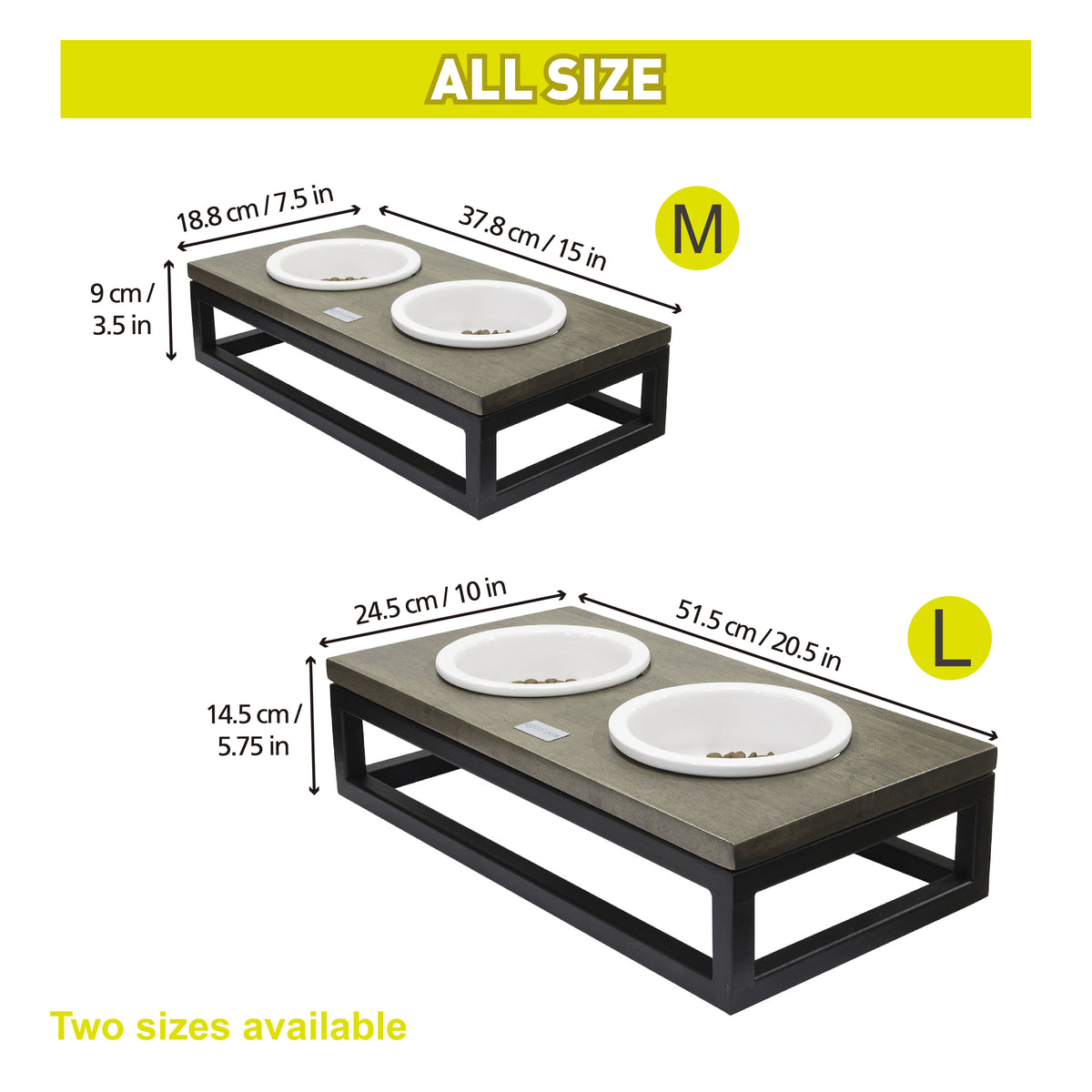Rubberwood & Metal Double Diner with Ceramic Bowls - L (2000ml) - Additional Image 1