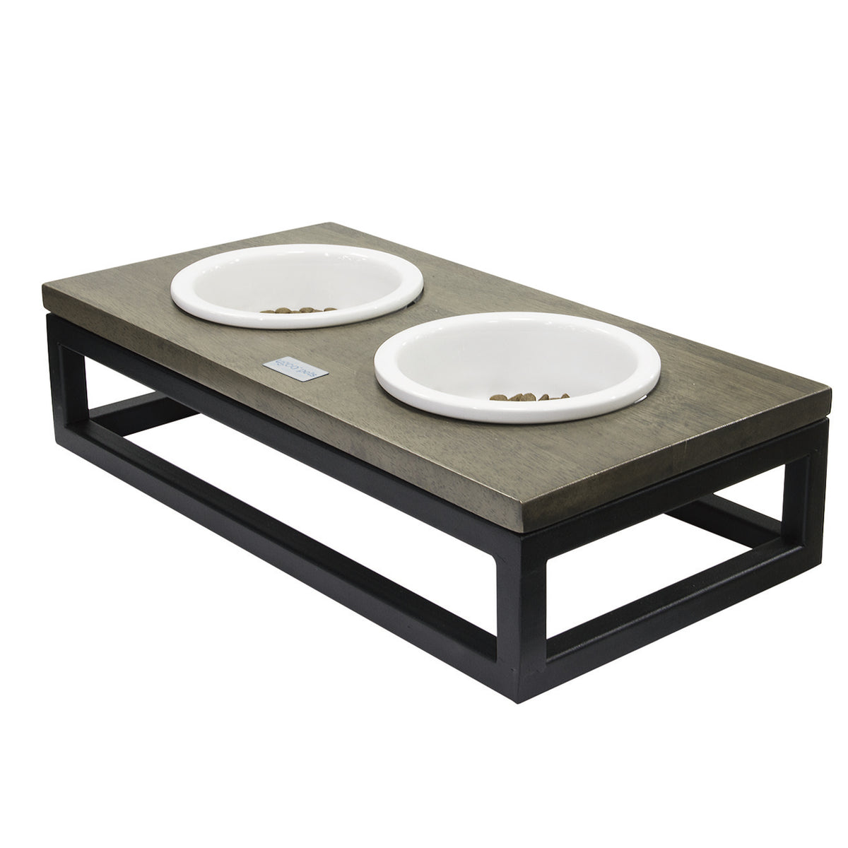 Rubberwood & Metal Double Diner with Ceramic Bowls - L (2000ml)