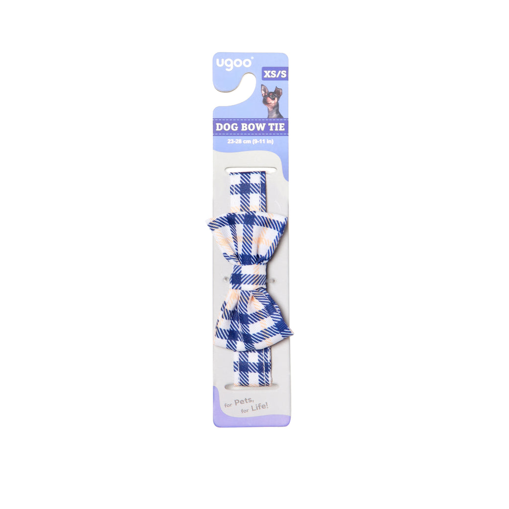 Adjustable Plaid Bow-Tie Dog Collar - S
