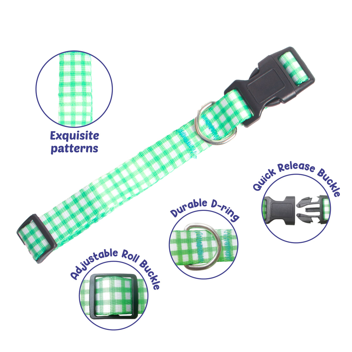 Adjustable Green Plaid Dog Collar - S - Additional Image 1