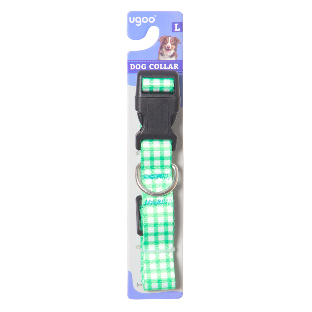 Adjustable Green Plaid Dog Collar - S