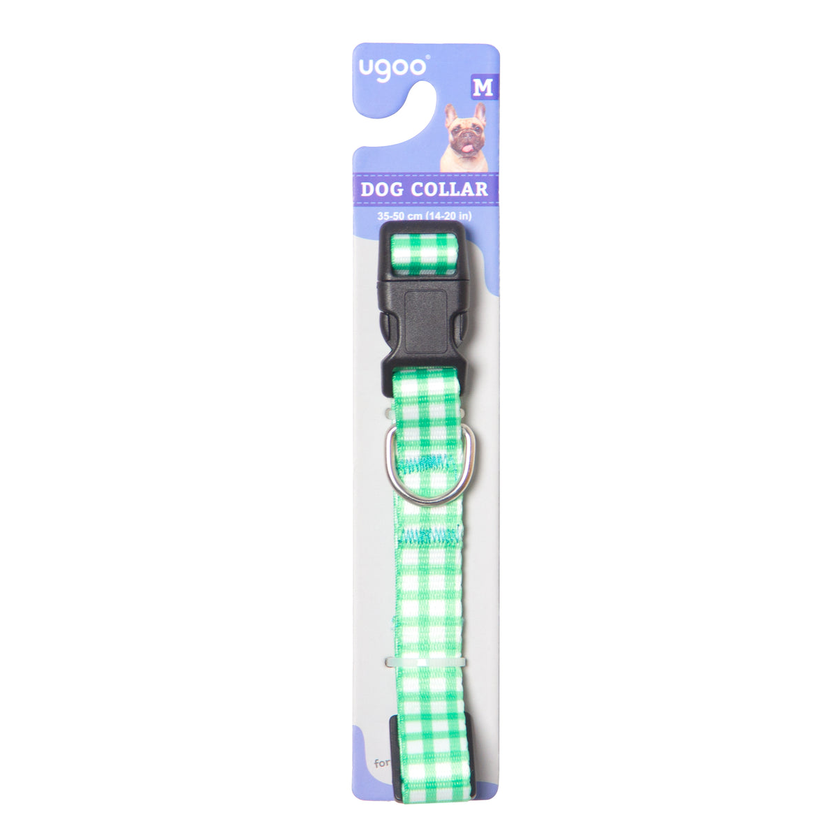 Adjustable Green Plaid Dog Collar - M