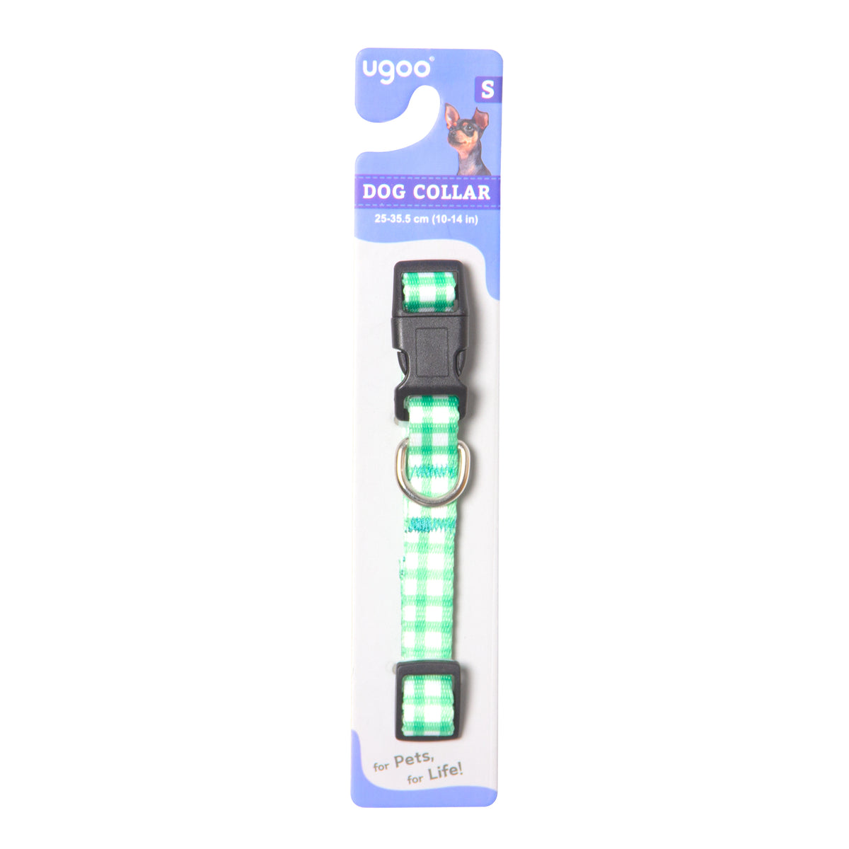 Adjustable Green Plaid Dog Collar - L
