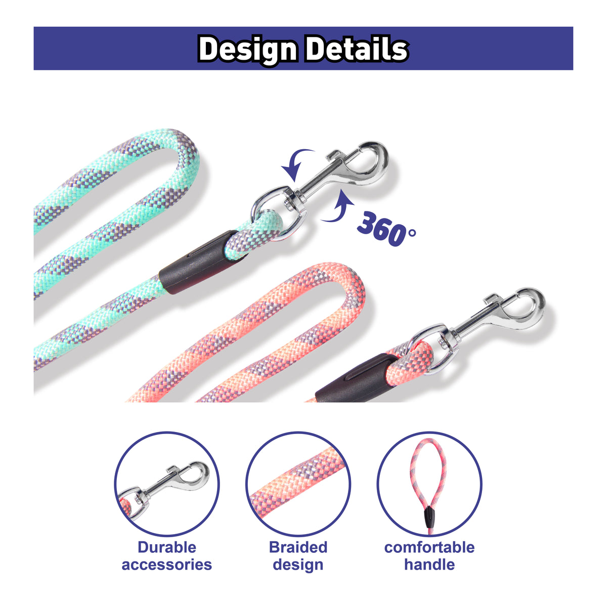 Rope Dog Leash 48in - Pink - Additional Image 2