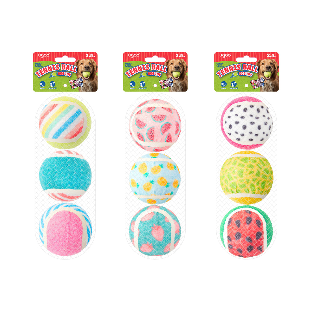 Pattern Tennis Ball 3pk 3 Assorted