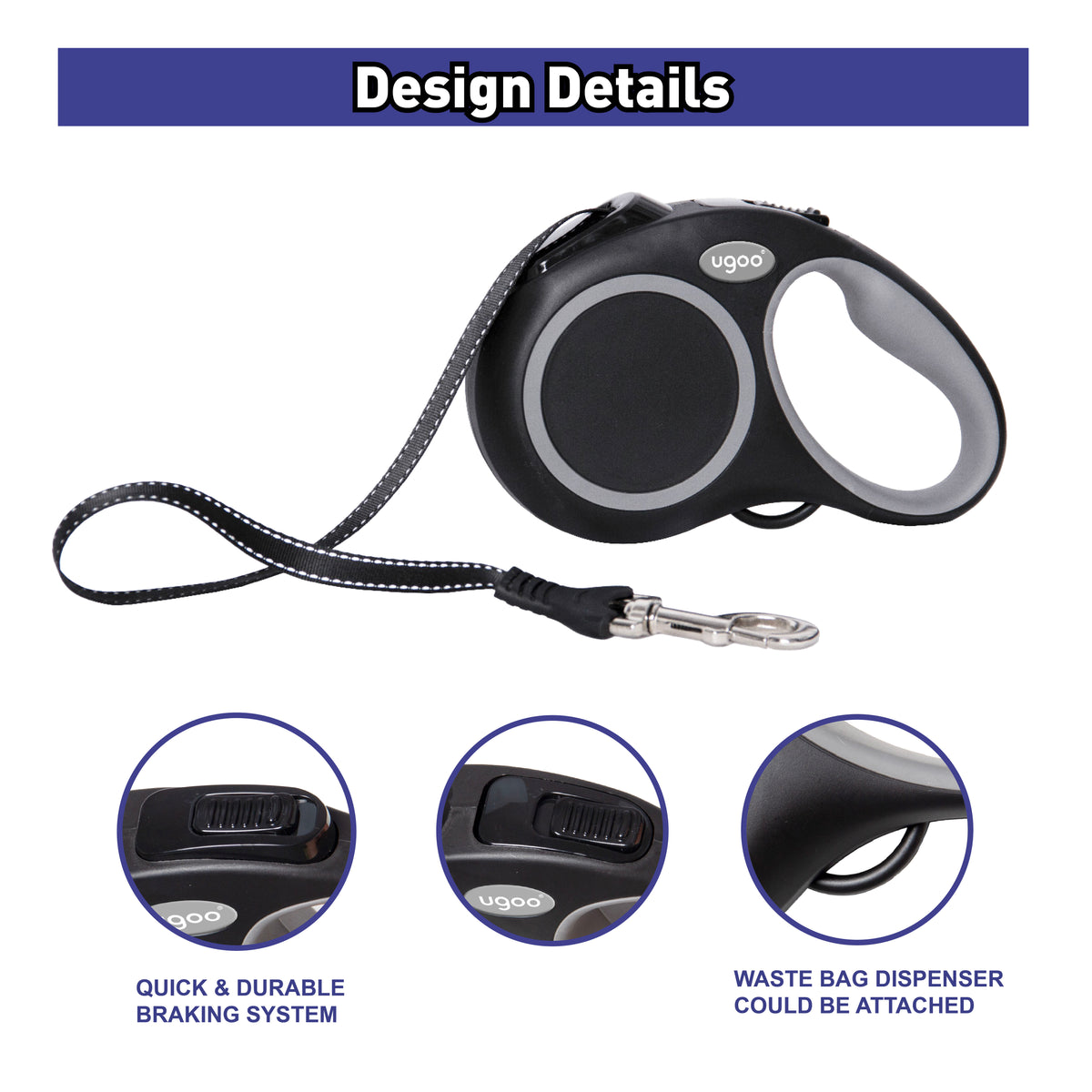 Retractable Tape Leash for Dog & Cat - 3m / up to 12kg - Additional Image 2